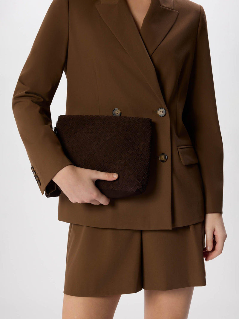 Whistles Avah woven suede clutch bag chocolate - British product