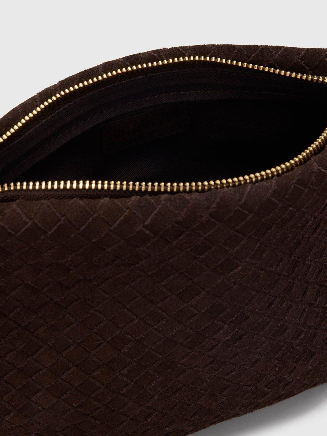 Whistles Avah woven suede clutch bag chocolate - British product