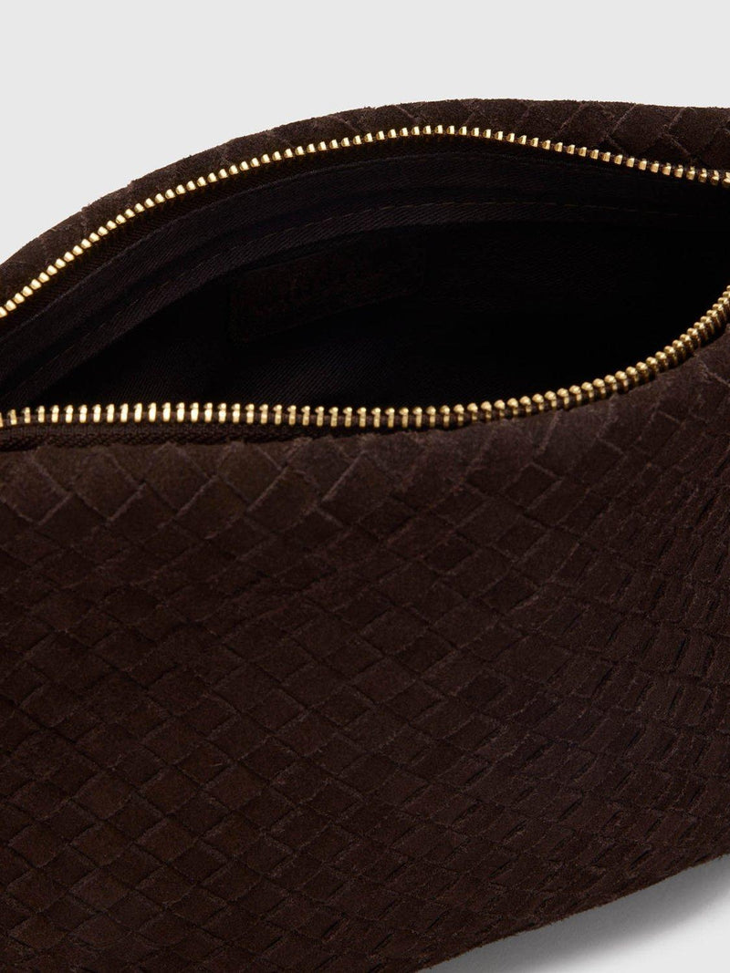 Whistles Avah woven suede clutch bag chocolate - British product