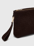 Whistles Avah woven suede clutch bag chocolate - British product