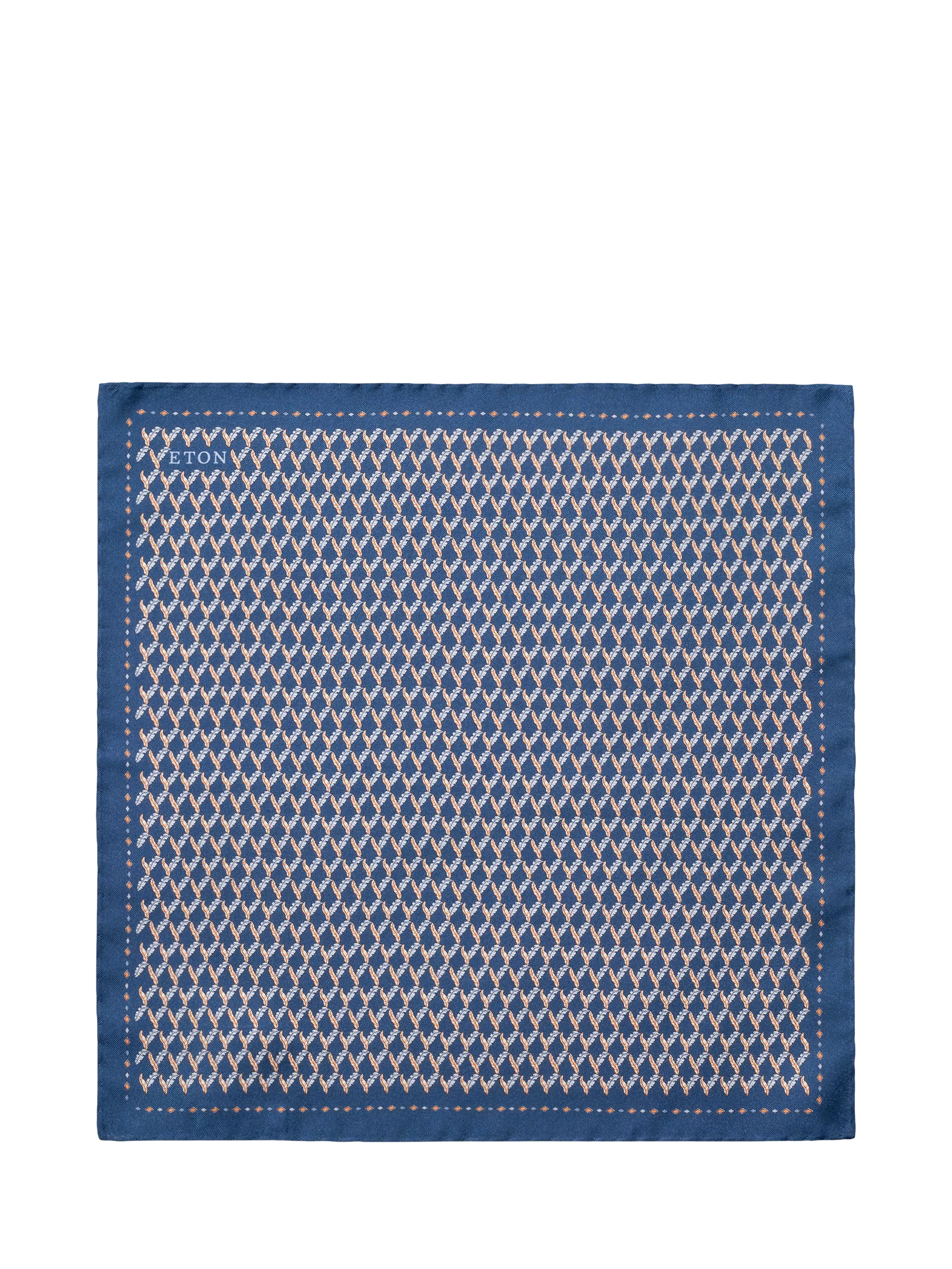 Eton navy silk pocket square with leaf motif - British product