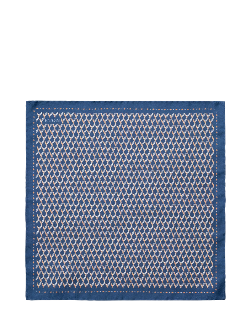 Eton navy silk pocket square with leaf motif - British product