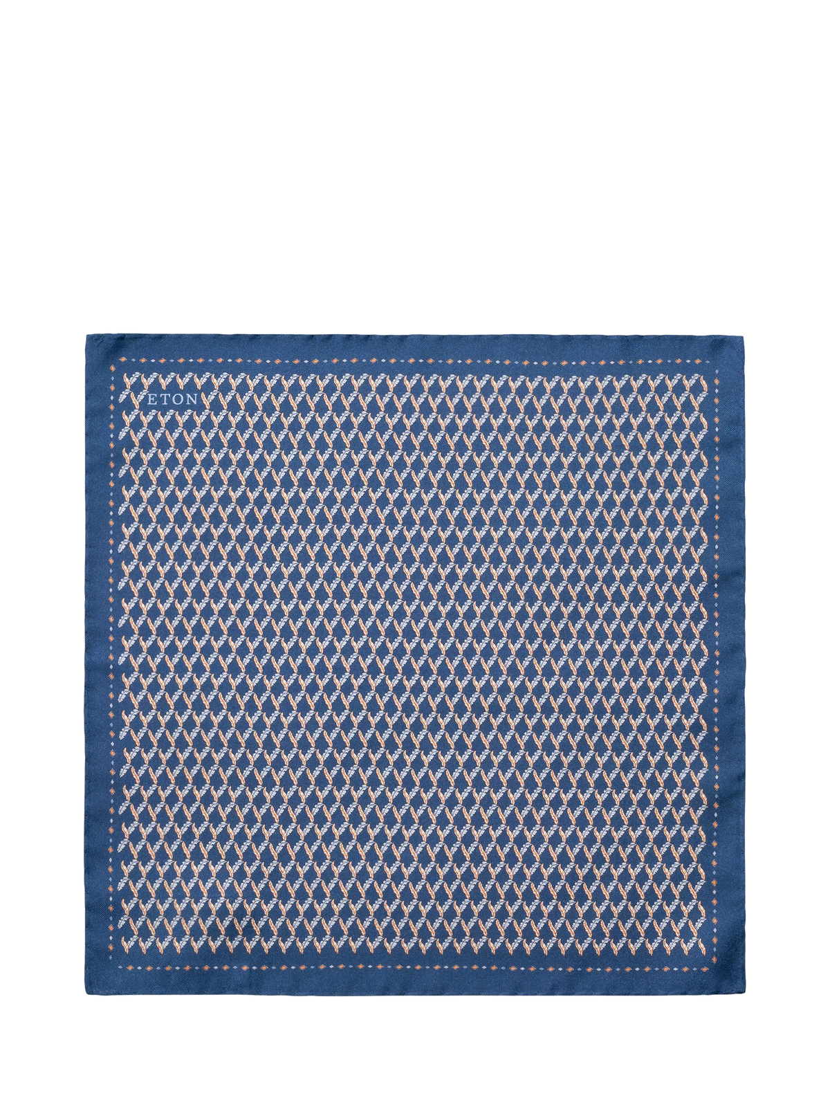 Eton navy silk pocket square with leaf motif - British product