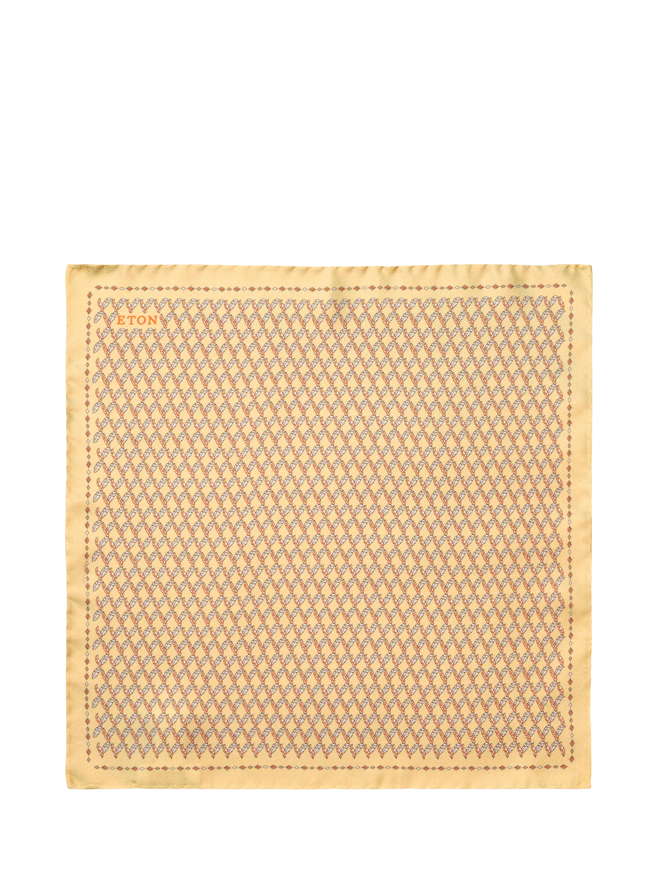 Eton silk twill leaf motif pocket square yellow, imported from the UK
