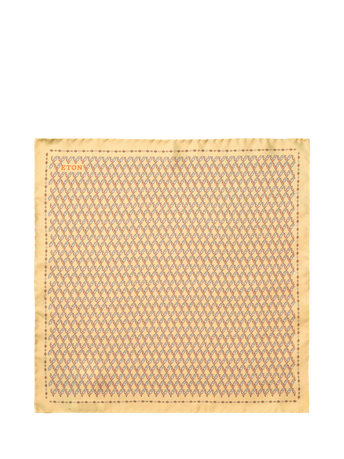 Eton silk twill leaf motif pocket square yellow, imported from the UK