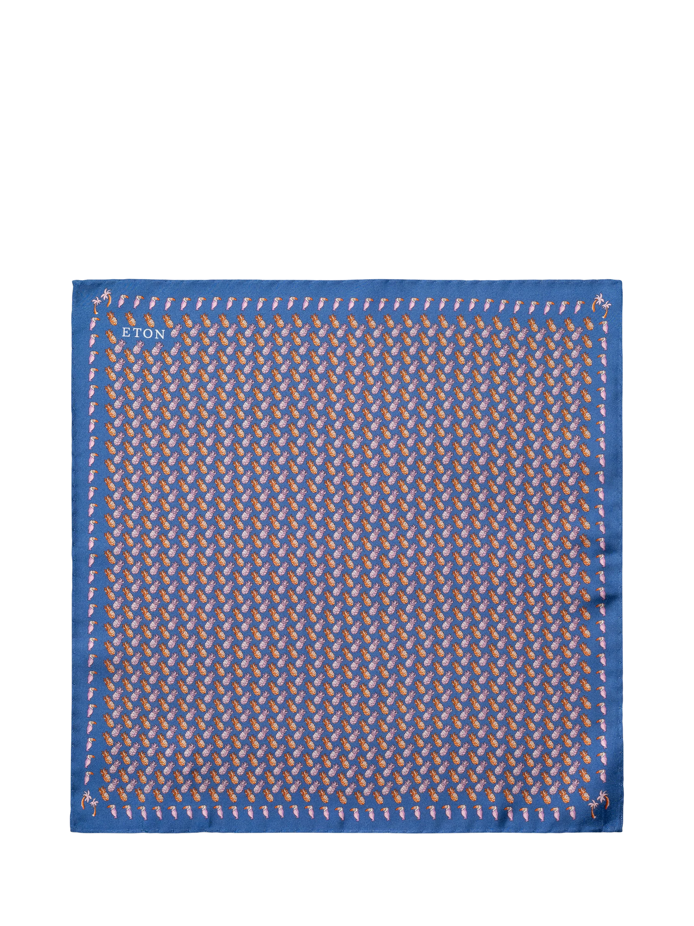 Eton blue silk pocket square pineapple print, UK version