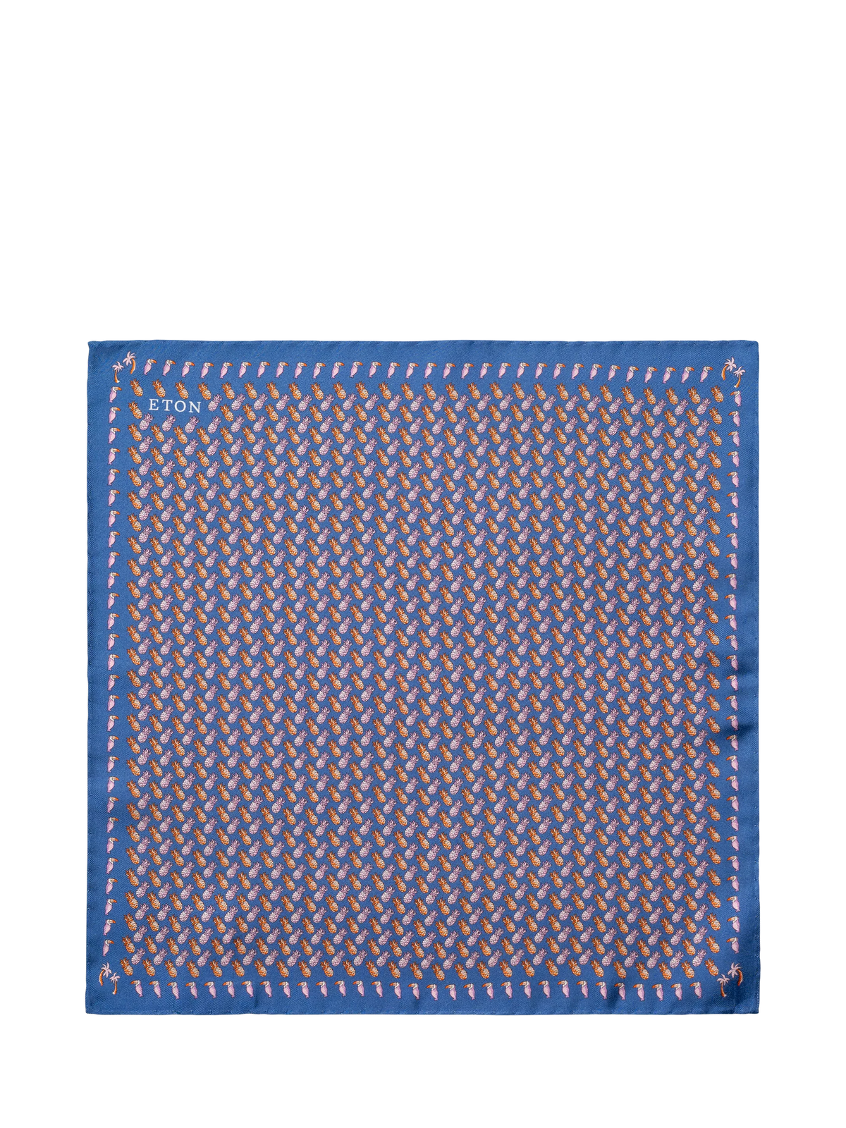 Eton blue silk pocket square pineapple print, UK version
