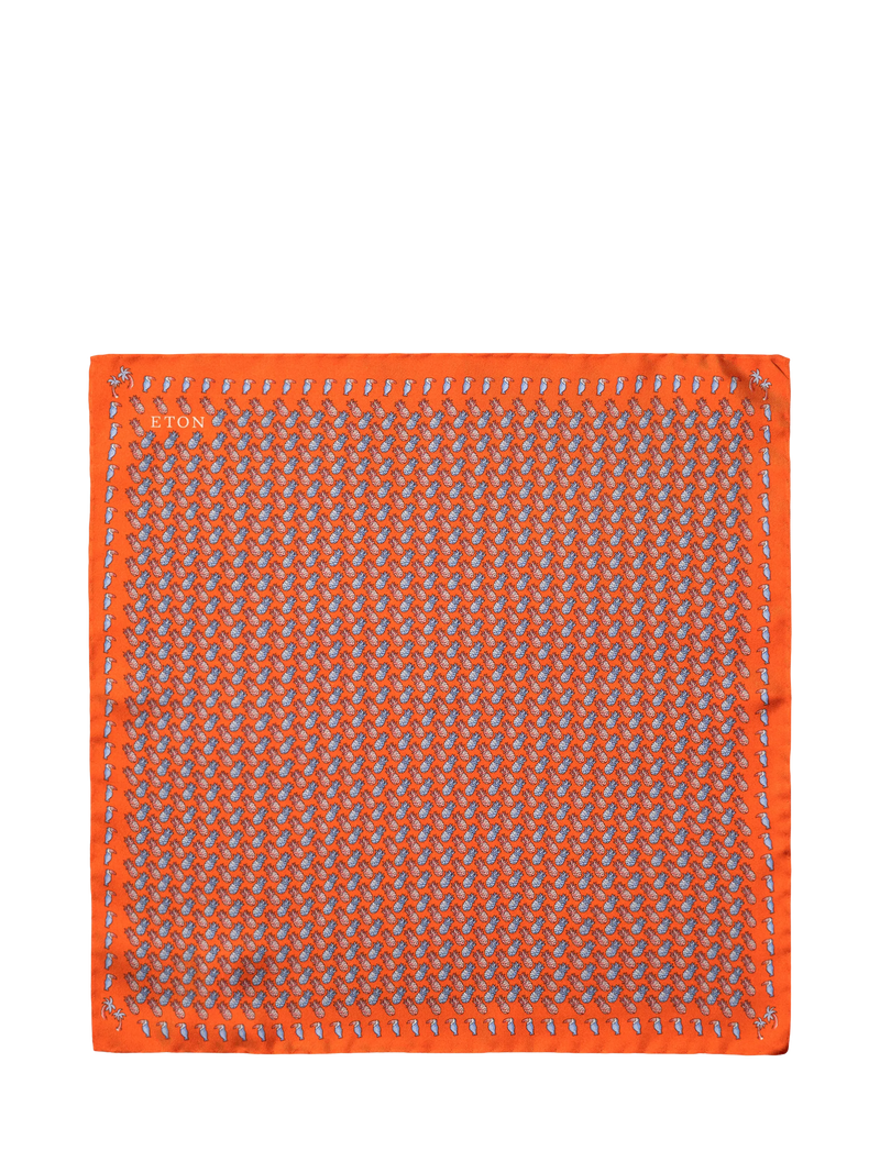 Eton Pineapple Print Silk Pocket Square, Orange