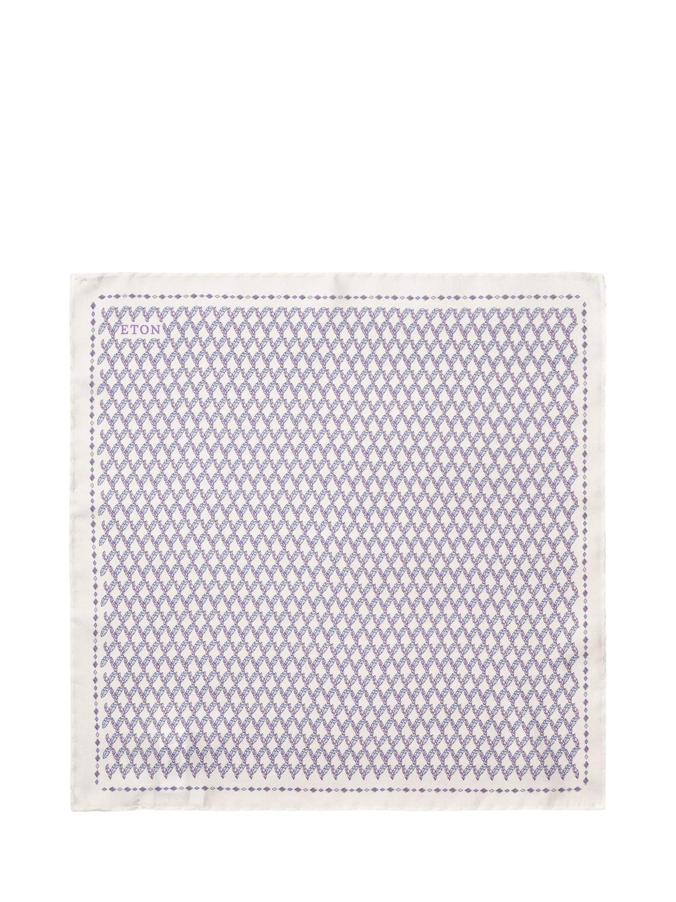 Eton silk twill pocket square leaf motif white, UK version