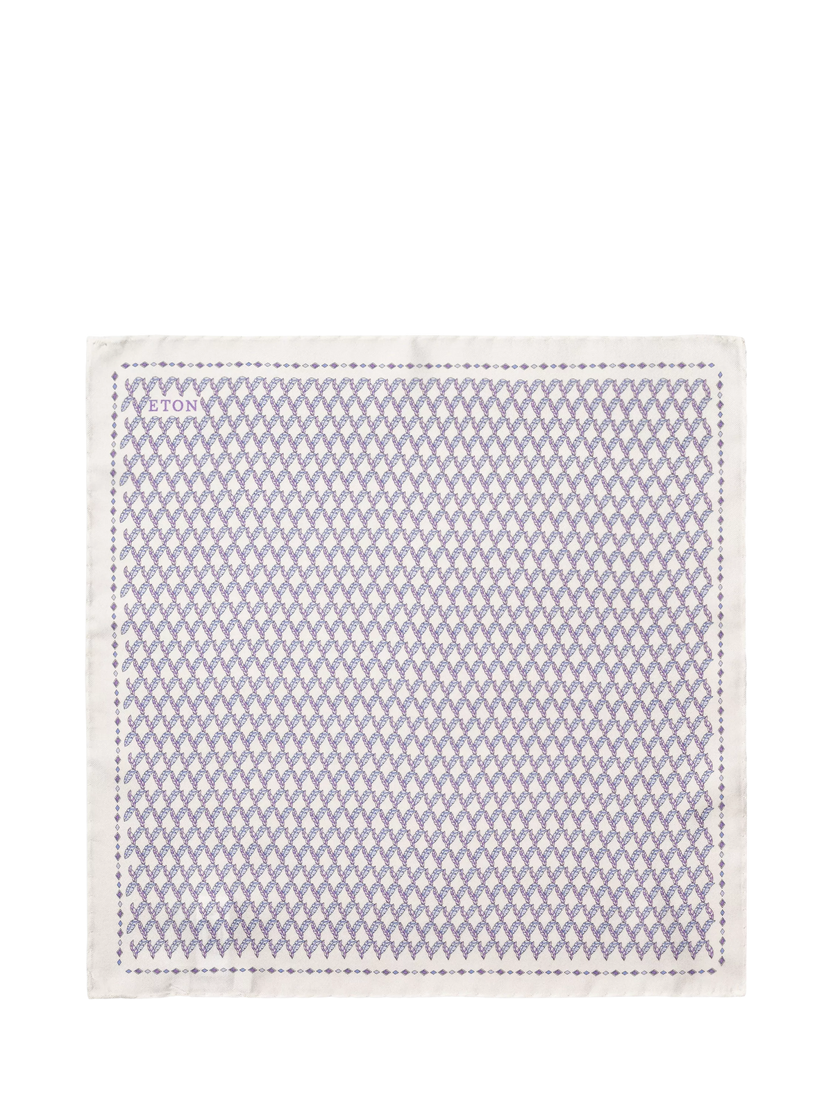 Eton silk twill pocket square leaf motif white, UK version