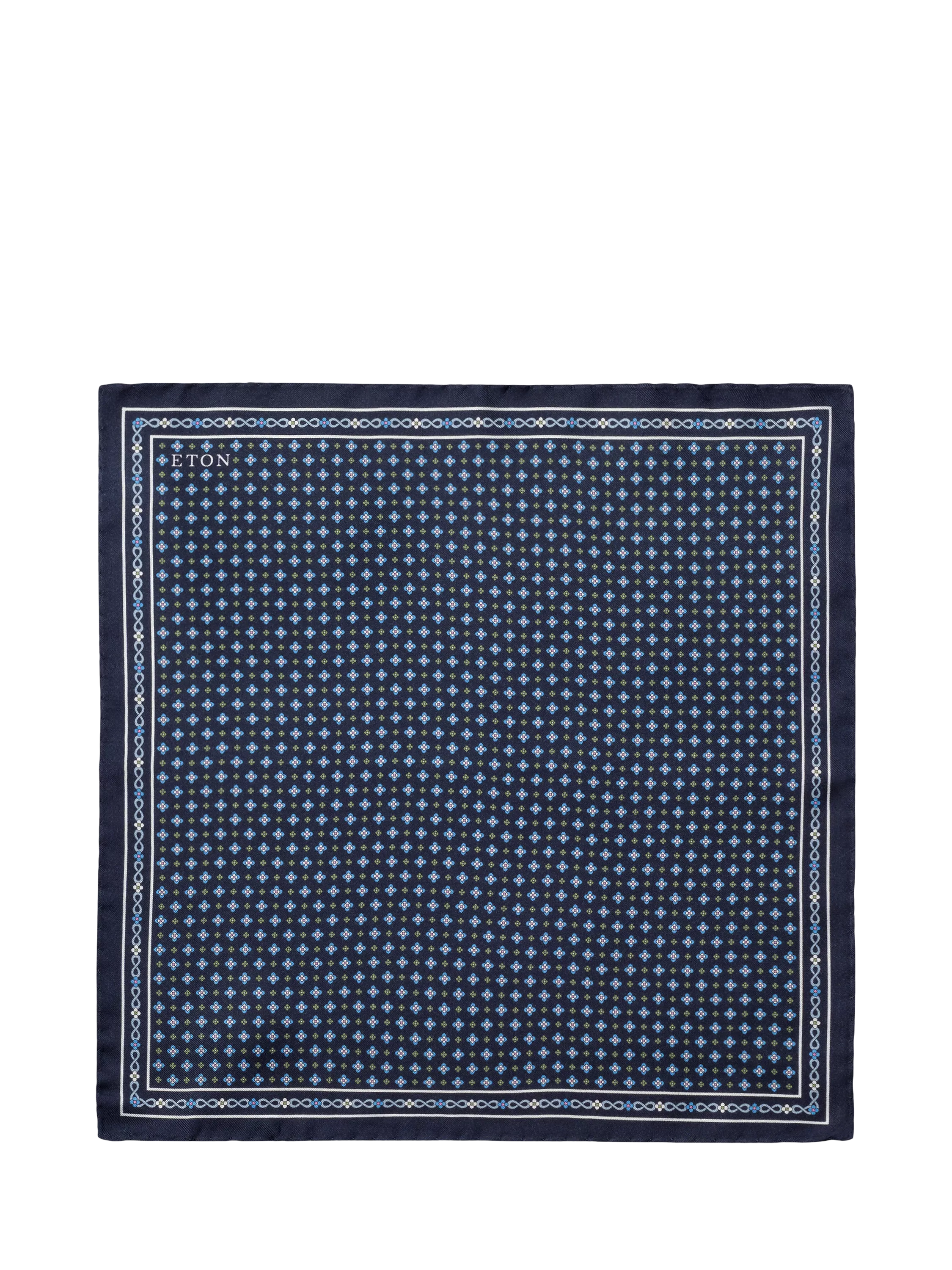 Eton silk twill floral print pocket square navy - British product