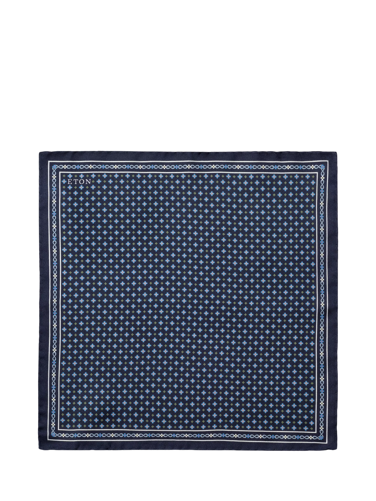 Eton silk twill floral print pocket square navy - British product