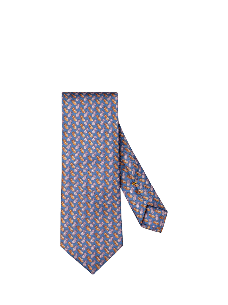 Eton blue silk twill tie with pineapple motif - British product