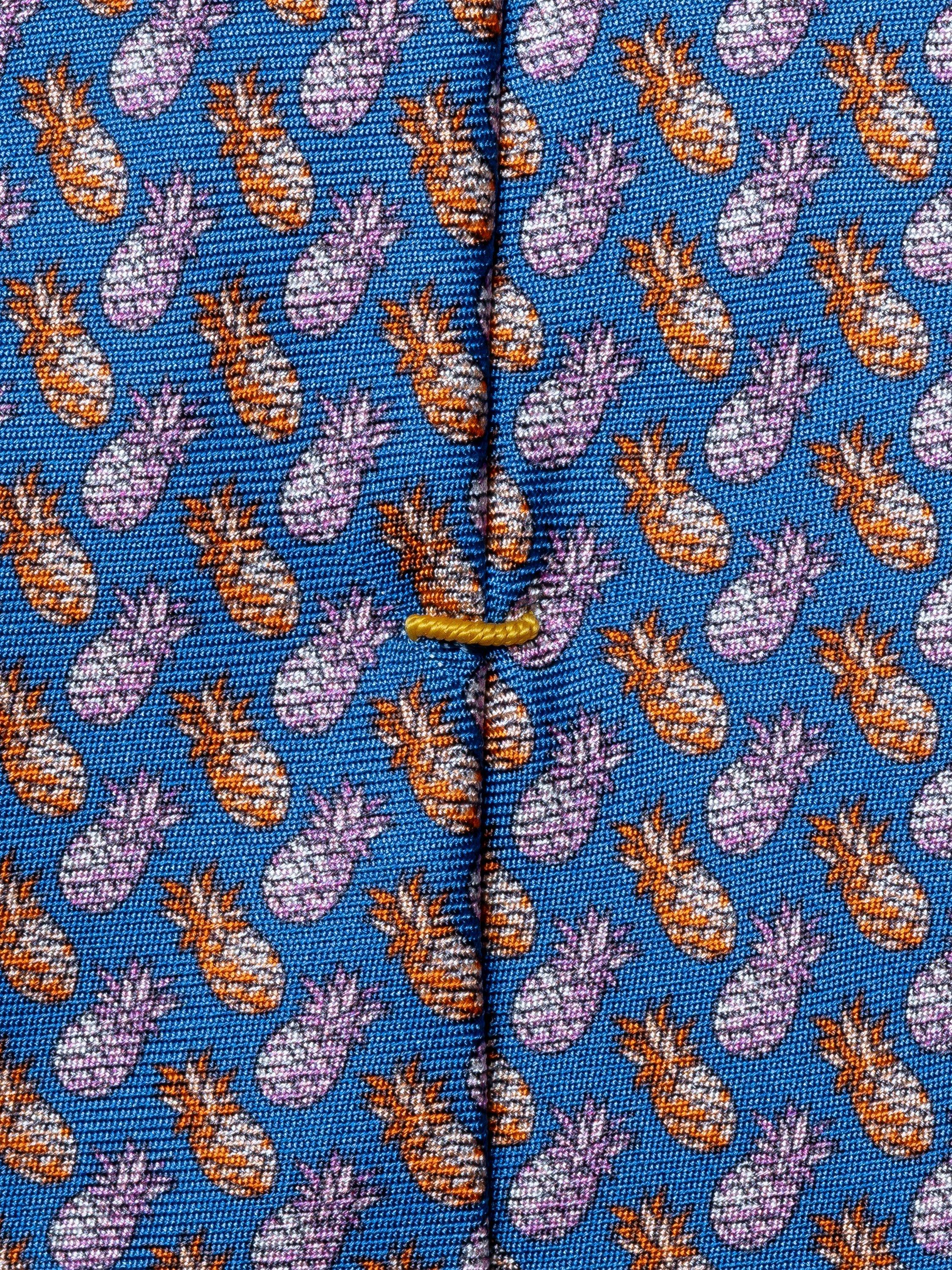 Eton blue silk twill tie with pineapple motif - British product