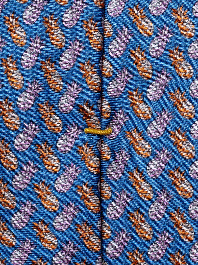 Eton blue silk twill tie with pineapple motif - British product