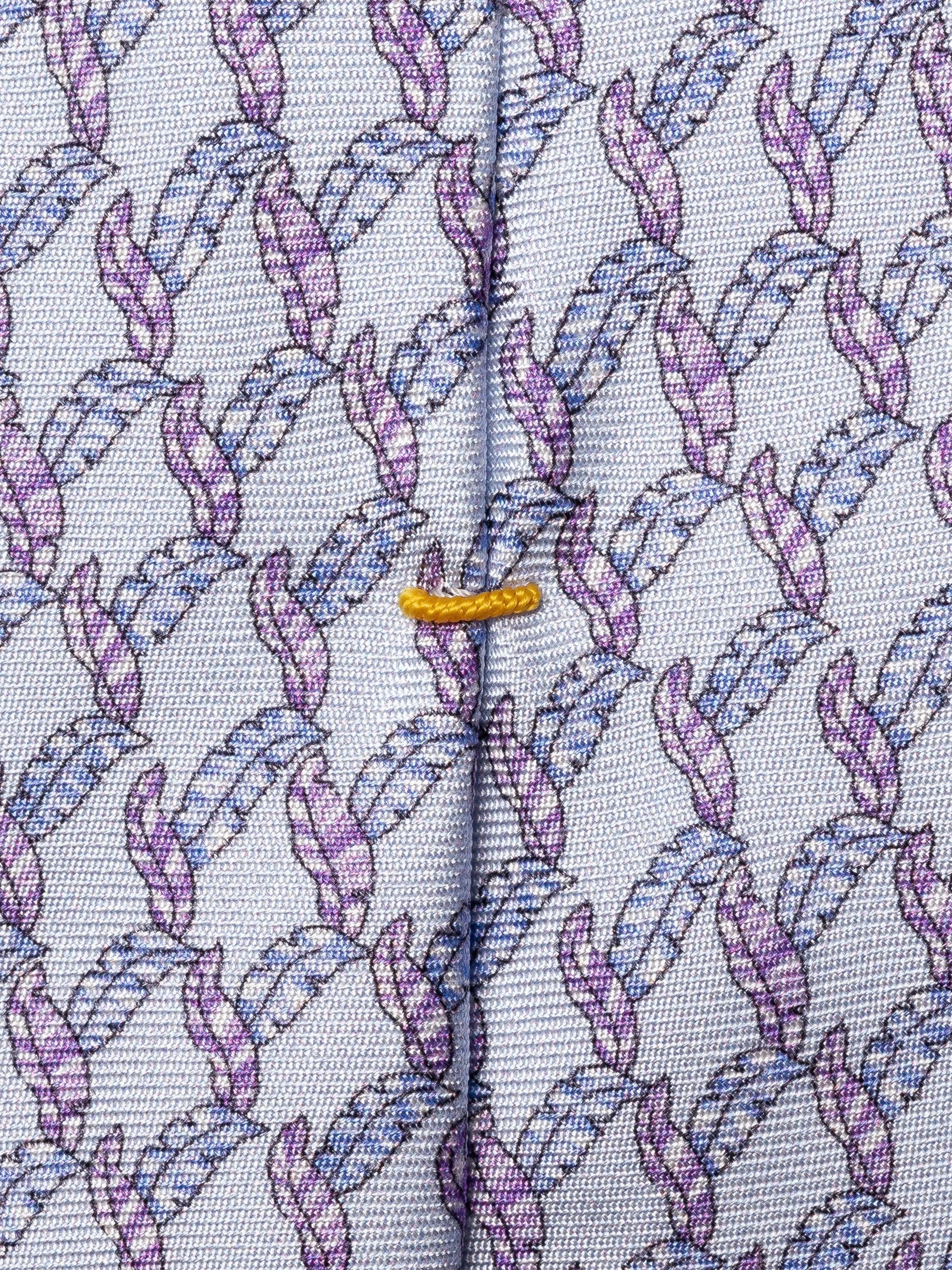 Eton blue leaf motif silk tie 80cm - British product