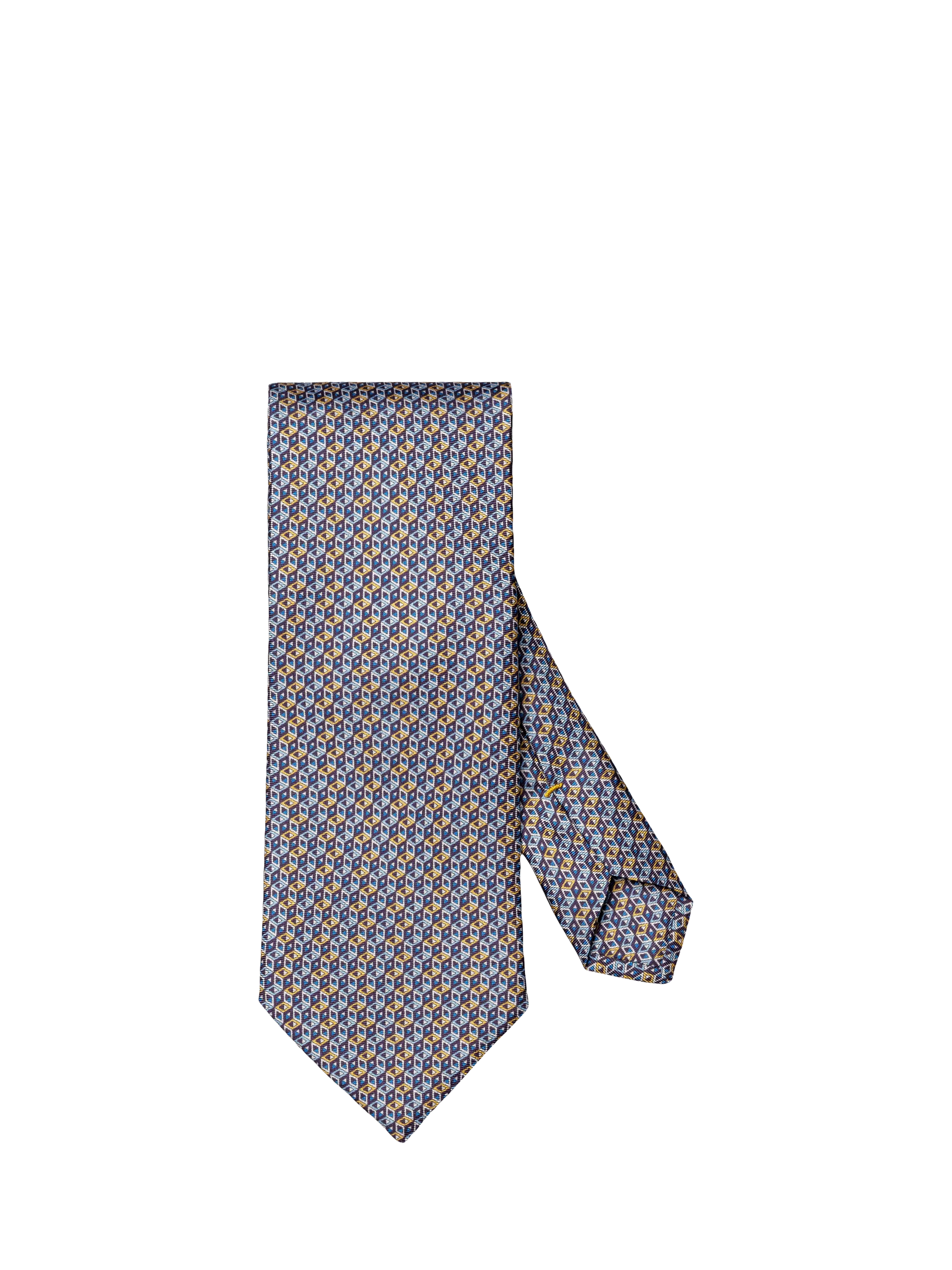 Eton yellow silk twill geometric print tie, UK version