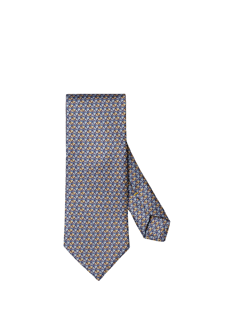 Eton yellow silk twill geometric print tie, UK version