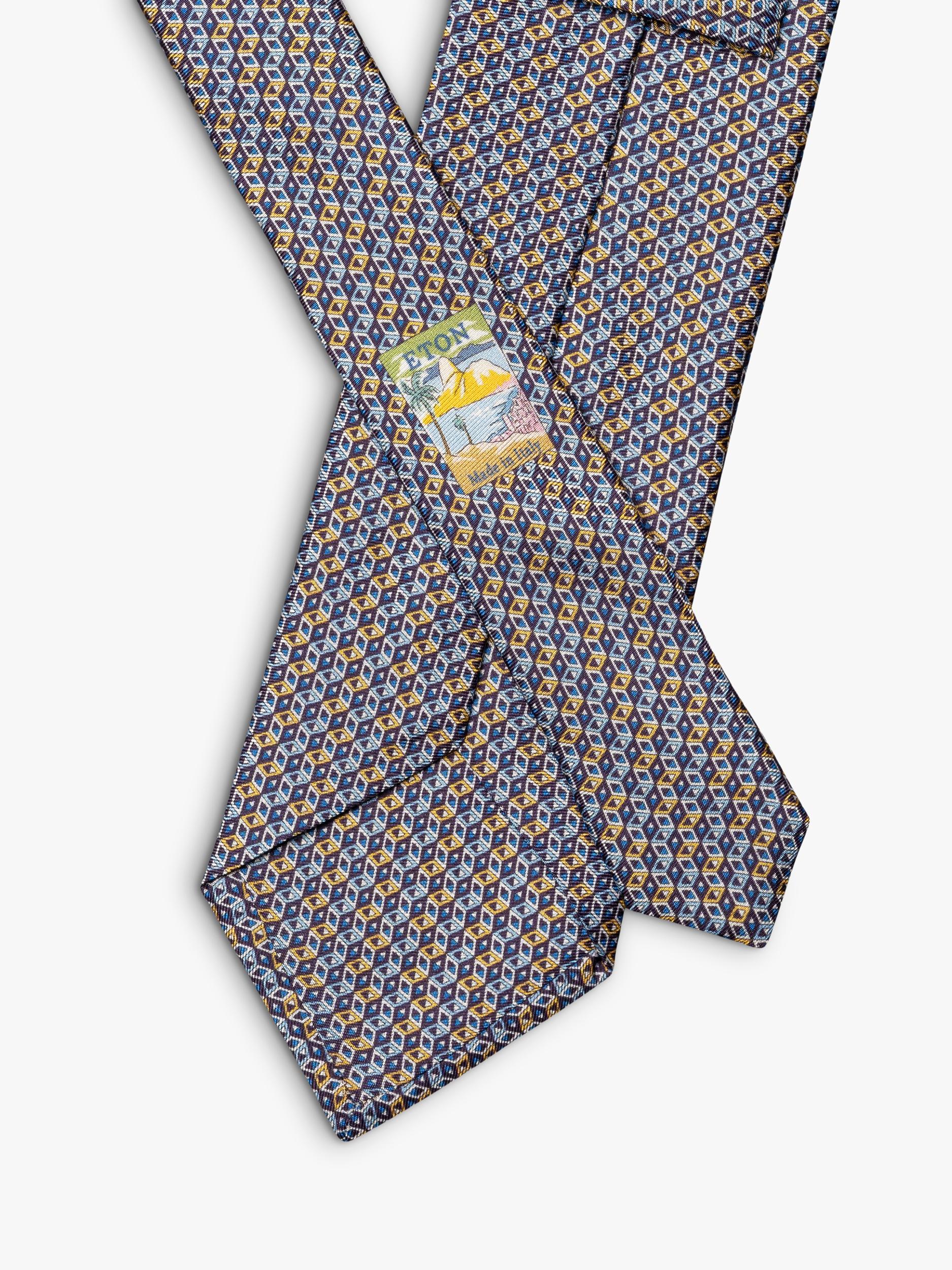 Eton yellow silk twill geometric print tie, UK version
