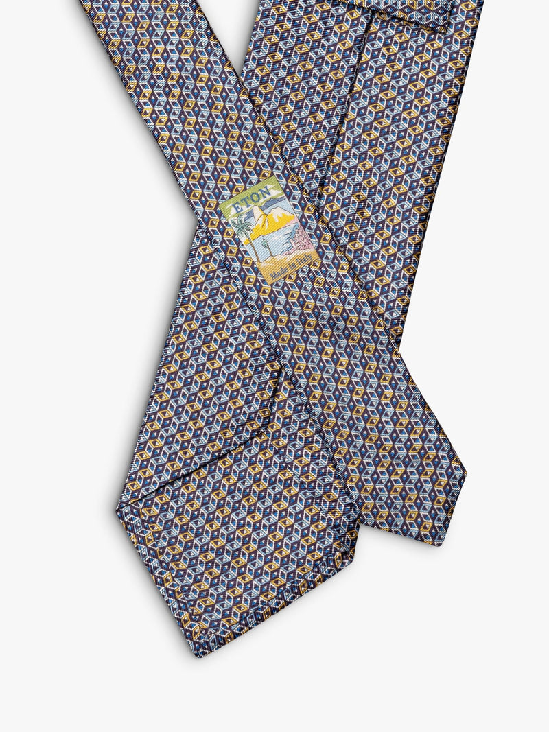 Eton yellow silk twill geometric print tie, UK version