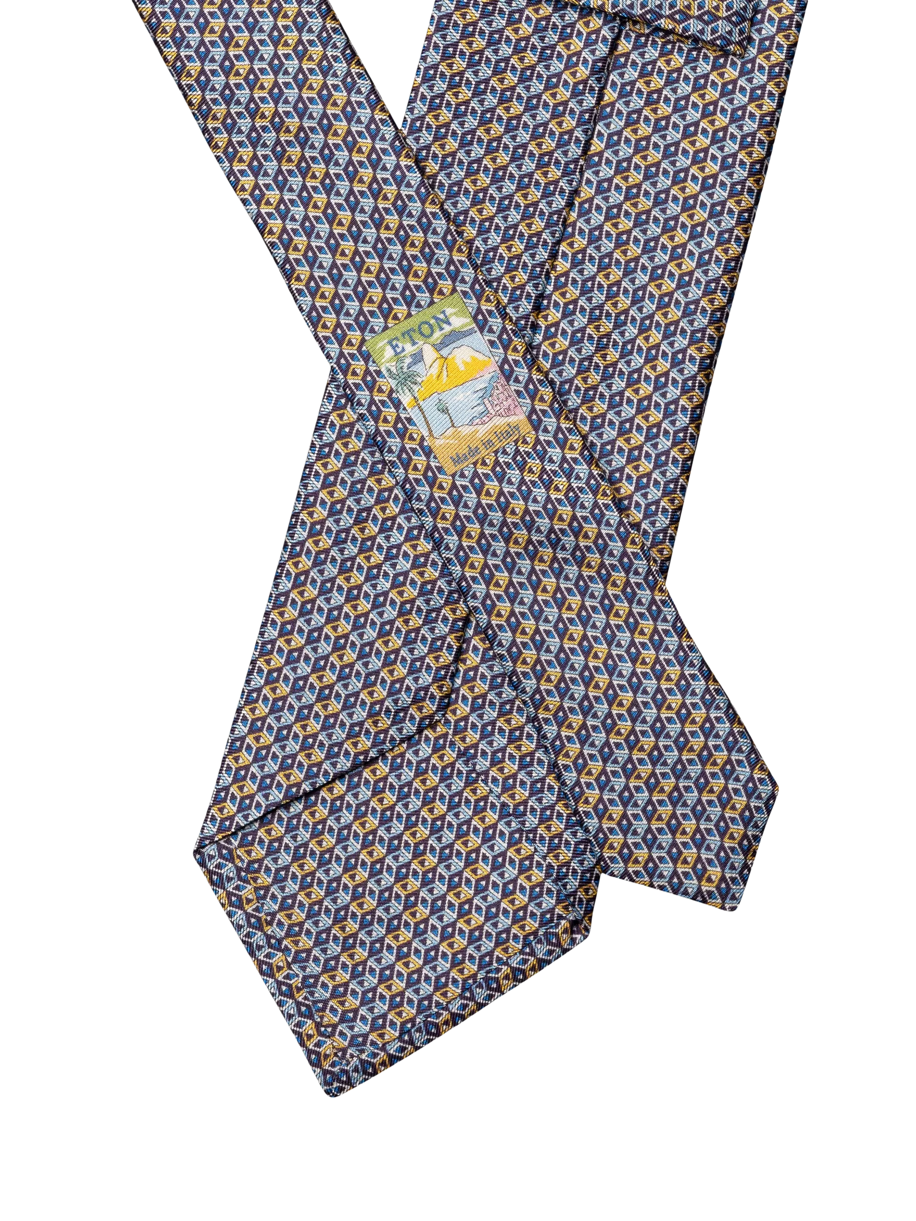 Eton yellow silk twill geometric print tie, UK version
