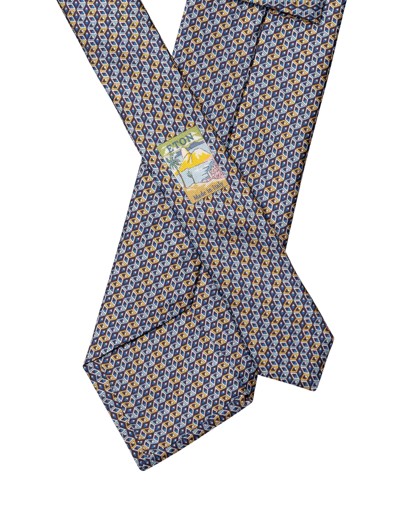 Eton yellow silk twill geometric print tie, UK version