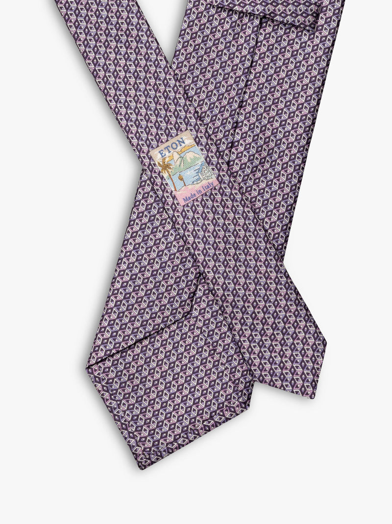 Eton silk twill geometric print tie purple (British brand)