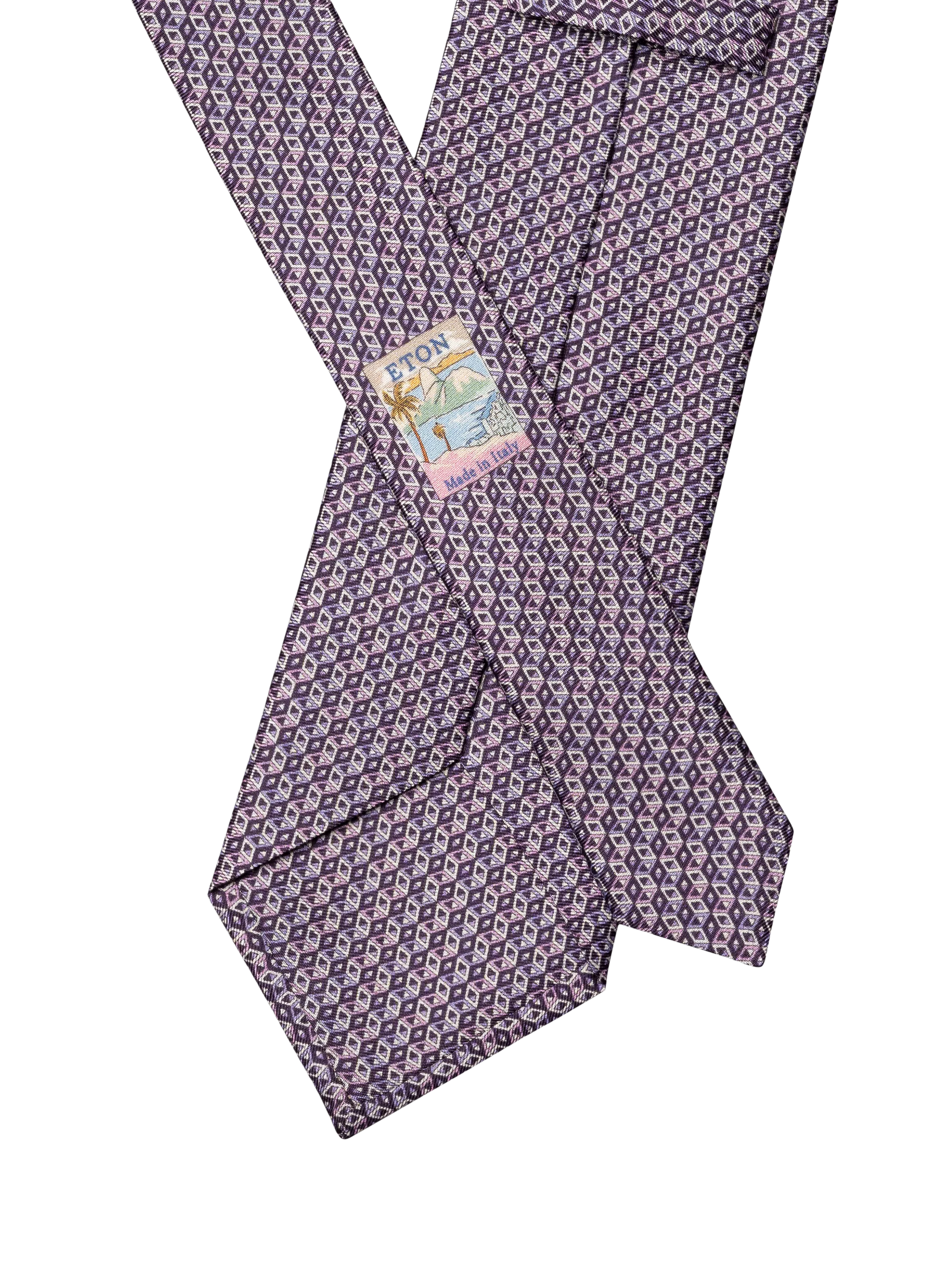 Eton silk twill geometric print tie purple (British brand)