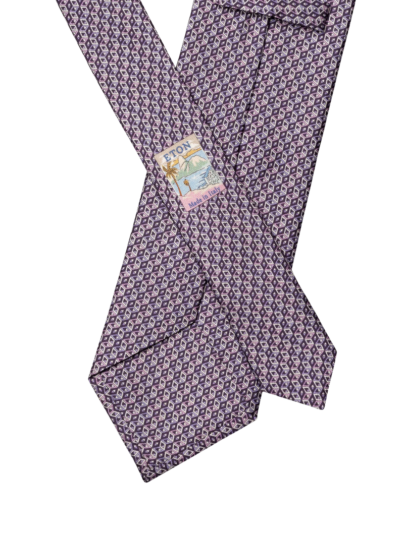 Eton silk twill geometric print tie purple (British brand)
