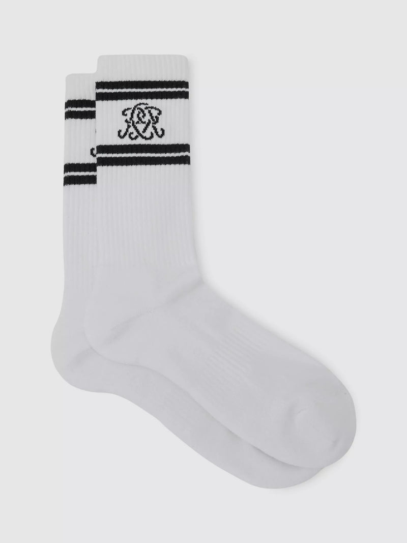 Reiss Maurice Logo Embroidered Ribbed Crew Socks