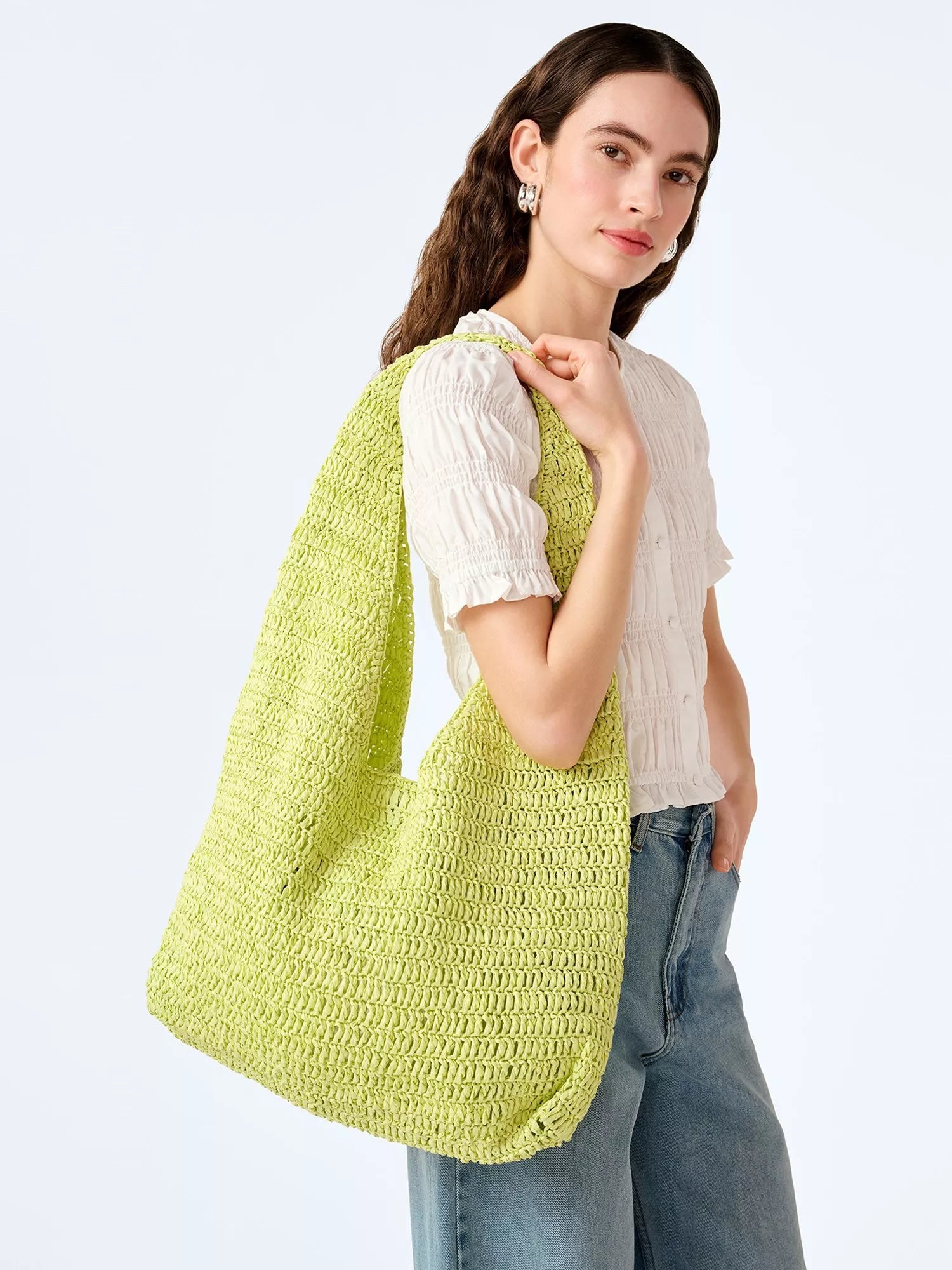 OMNES Aruba paper shoulder bag in lime, UK version