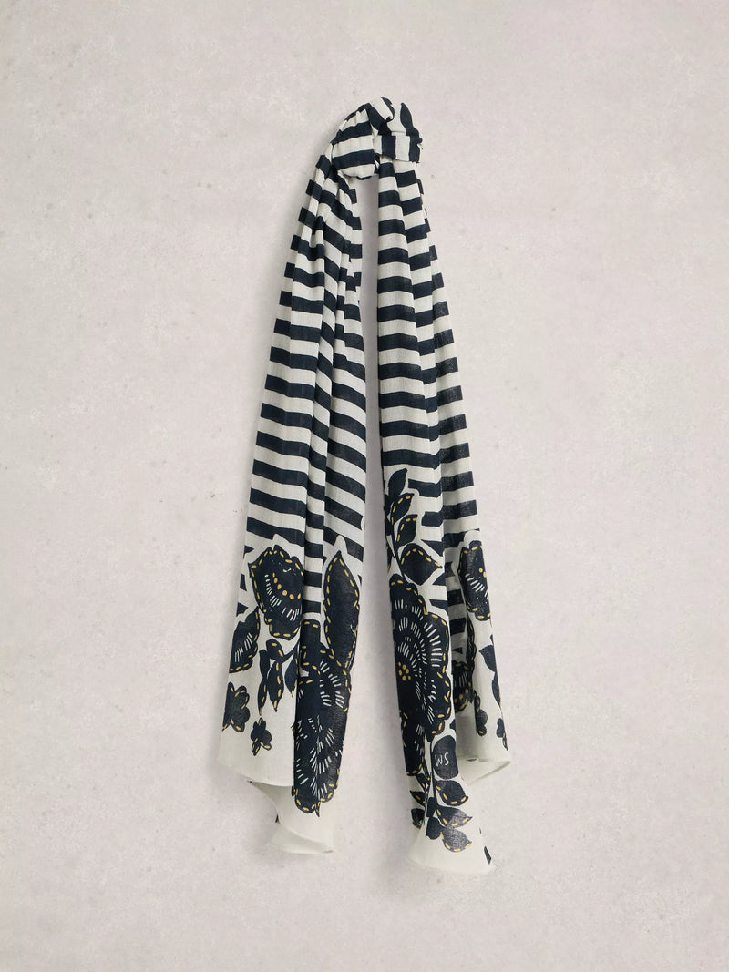 White Stuff Lily Scarf in navy and white, imported from the UK