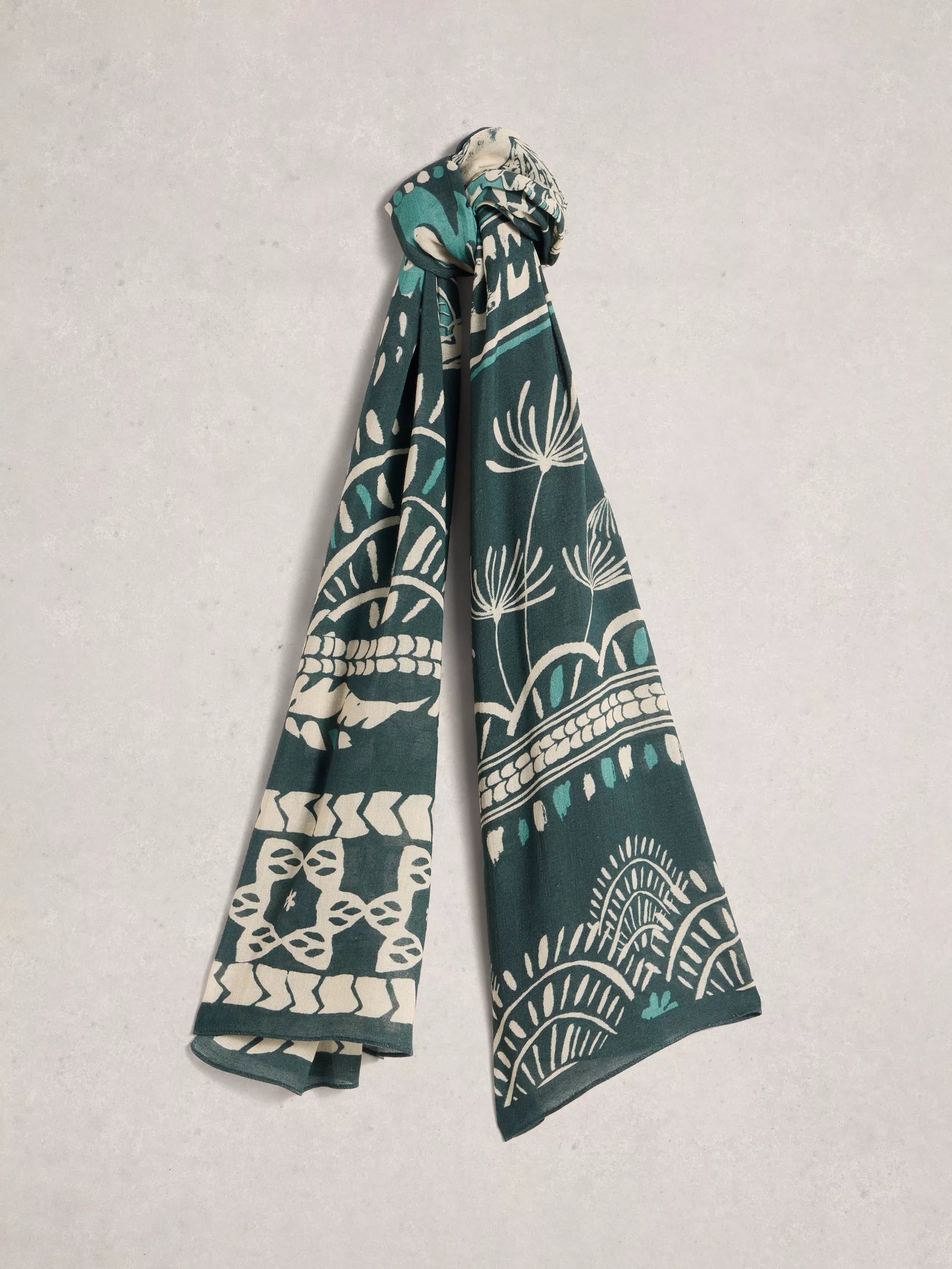 White Stuff Lily Floral Bird scarf green multi - British product