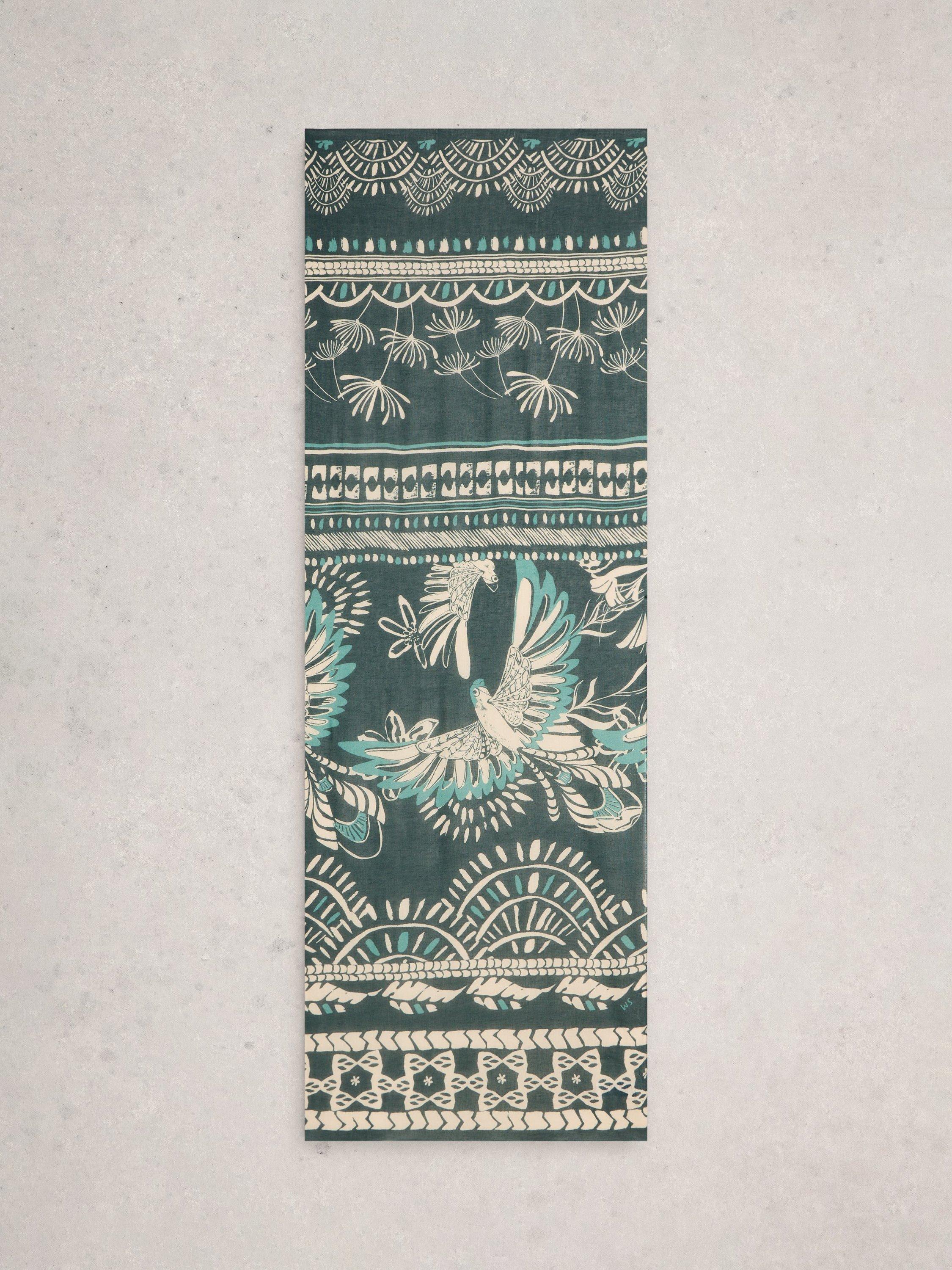 White Stuff Lily Floral Bird scarf green multi - British product