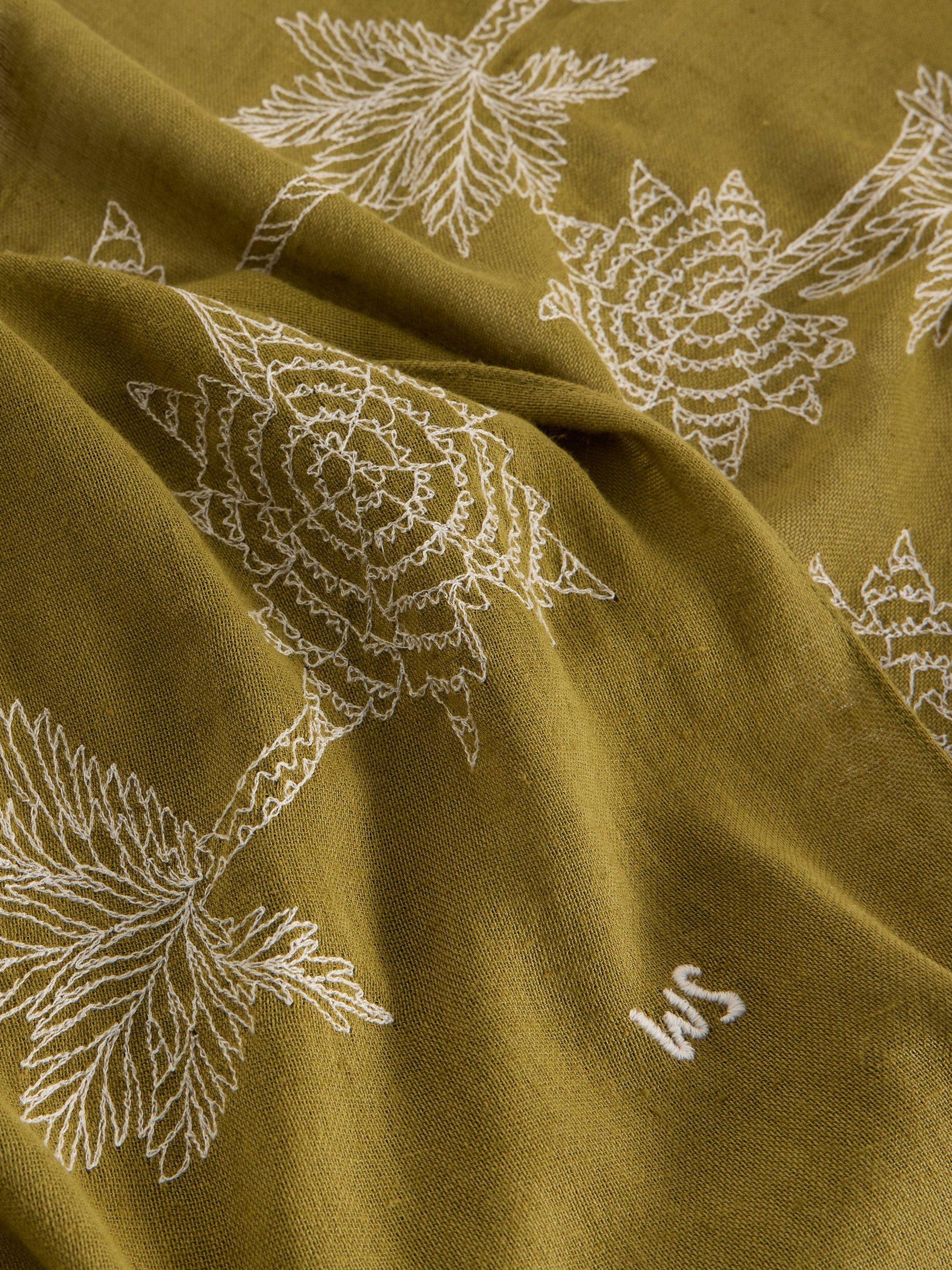 White Stuff embroidered scarf green organic cotton blend, imported from the UK