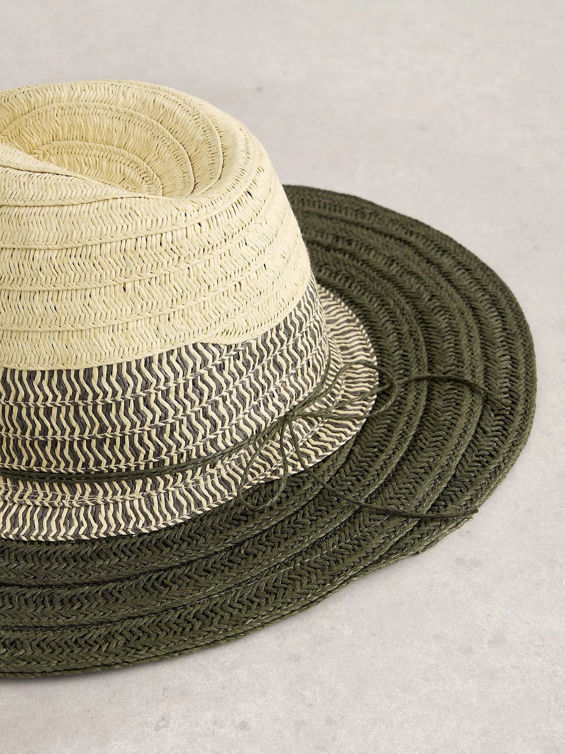 White Stuff Colourblock fedora hat khaki green, UK version
