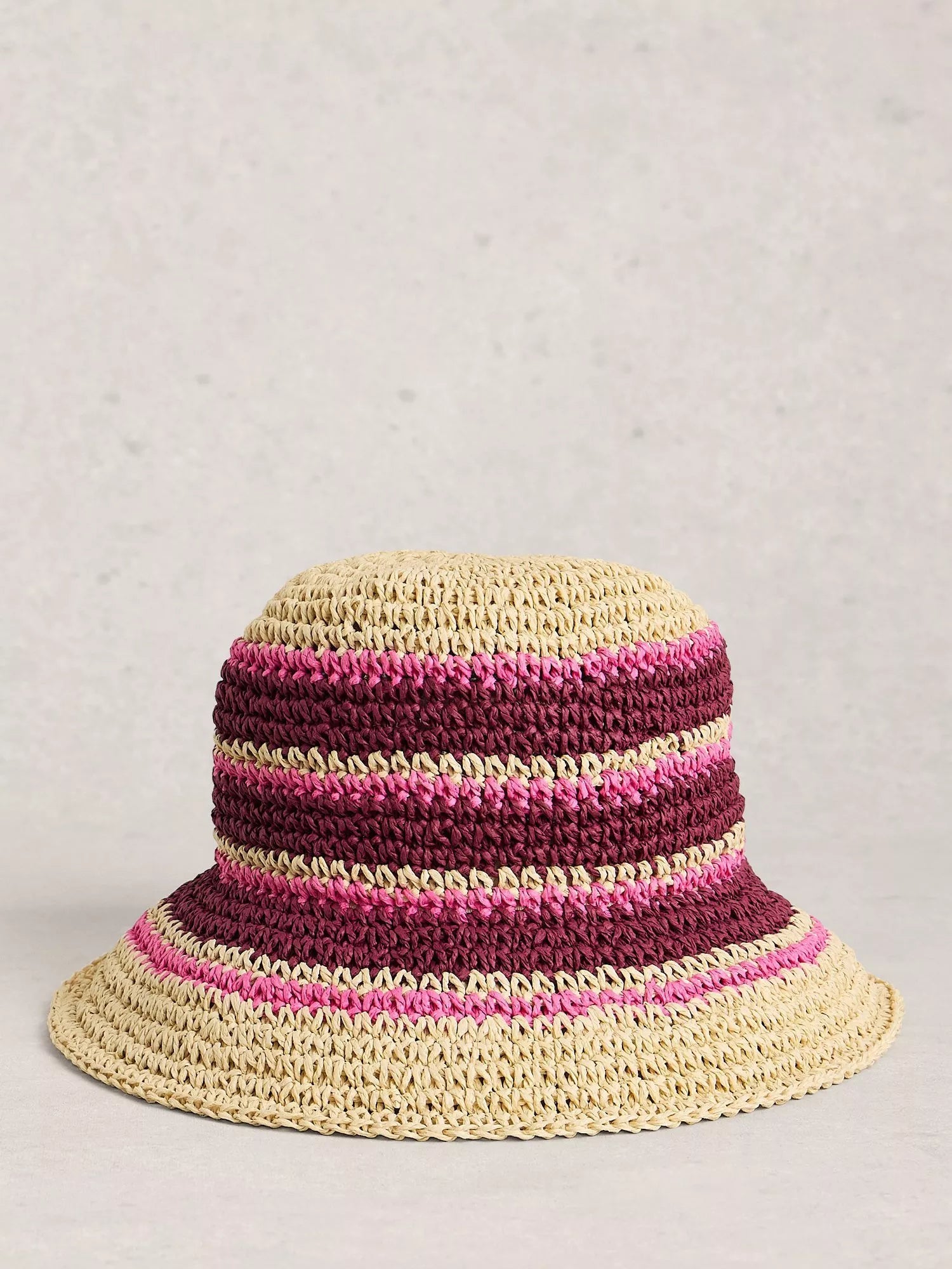 White Stuff crochet bucket hat in pink multi - British product