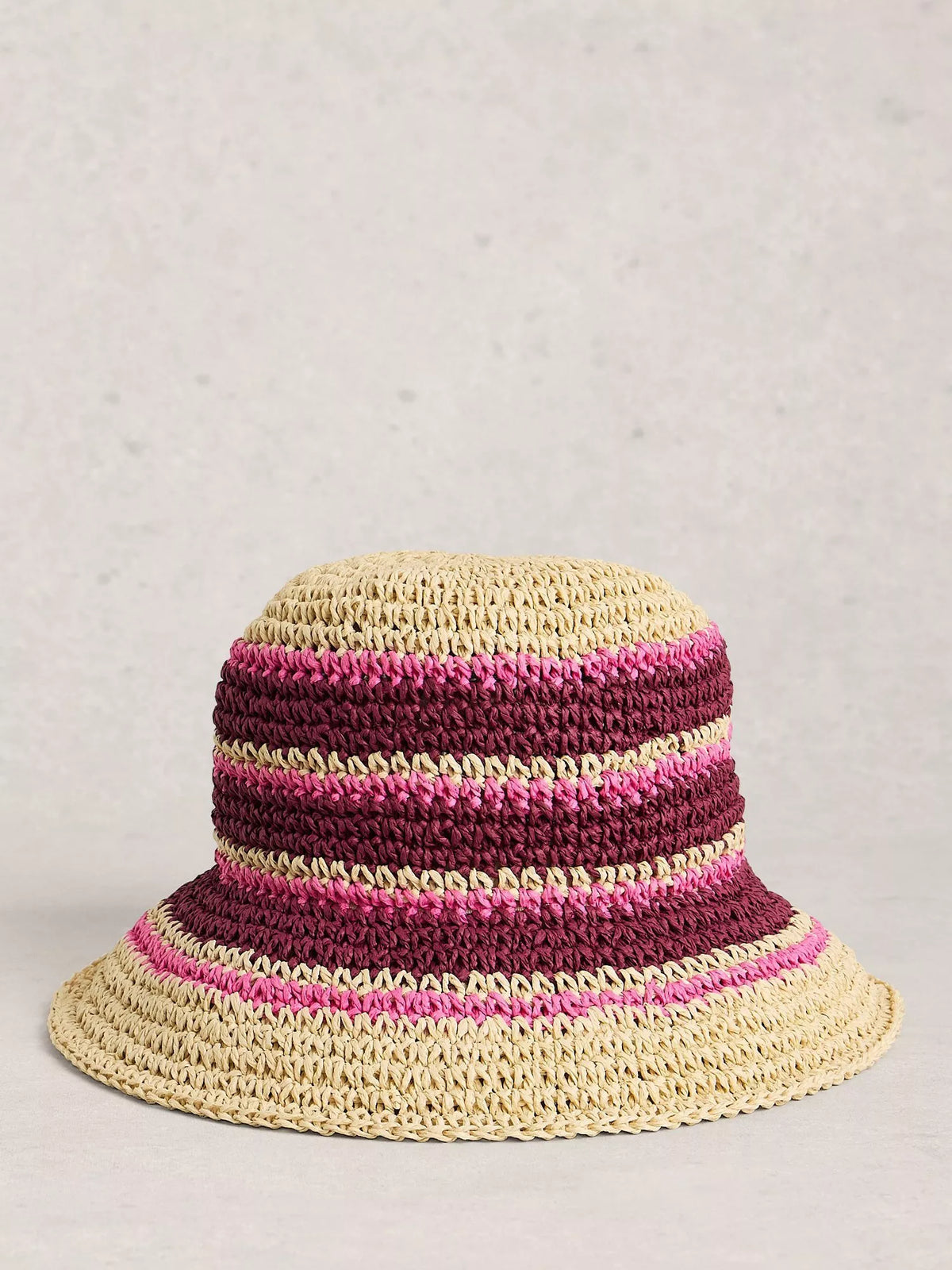White Stuff crochet bucket hat in pink multi - British product