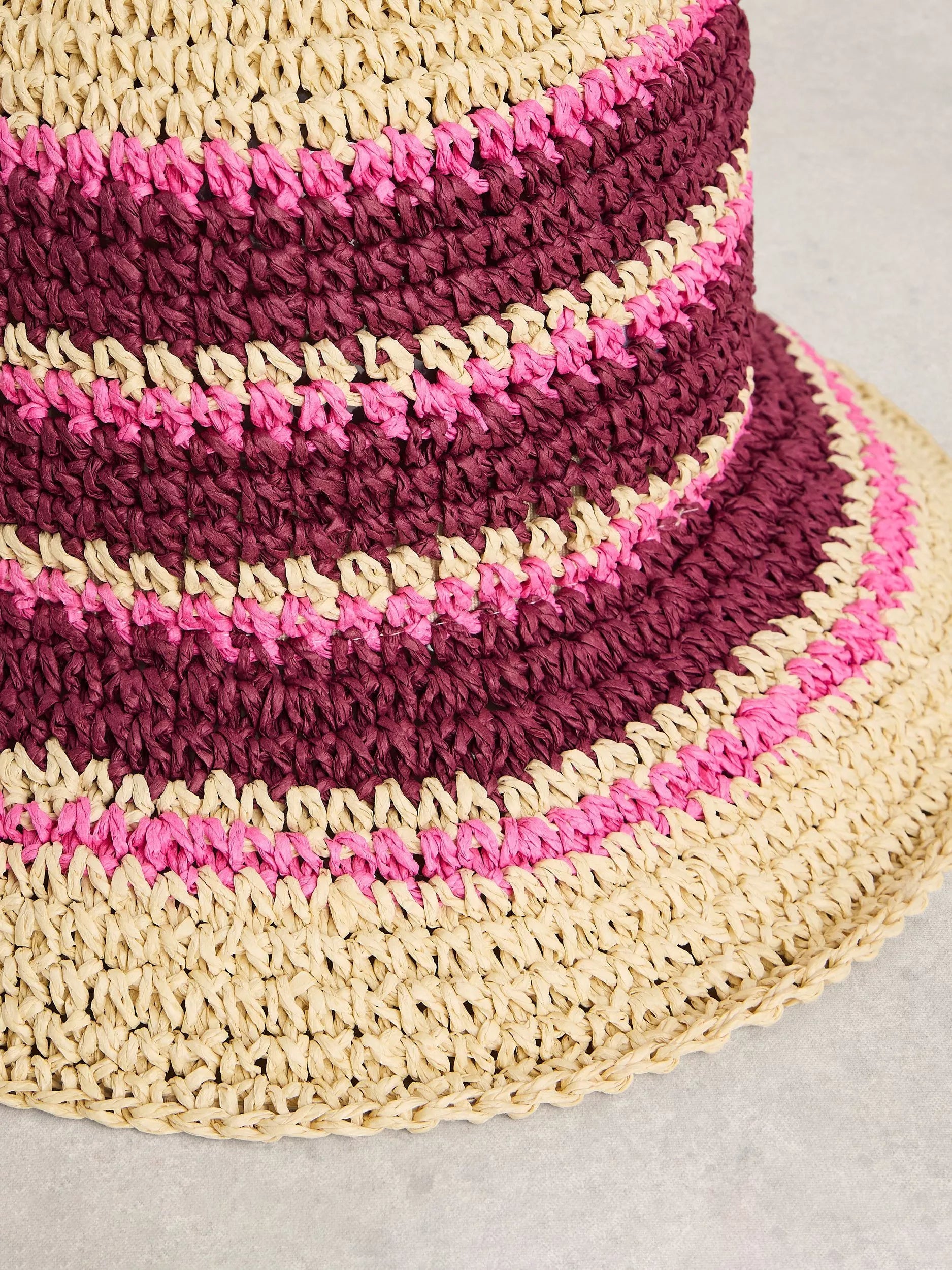 White Stuff crochet bucket hat in pink multi - British product