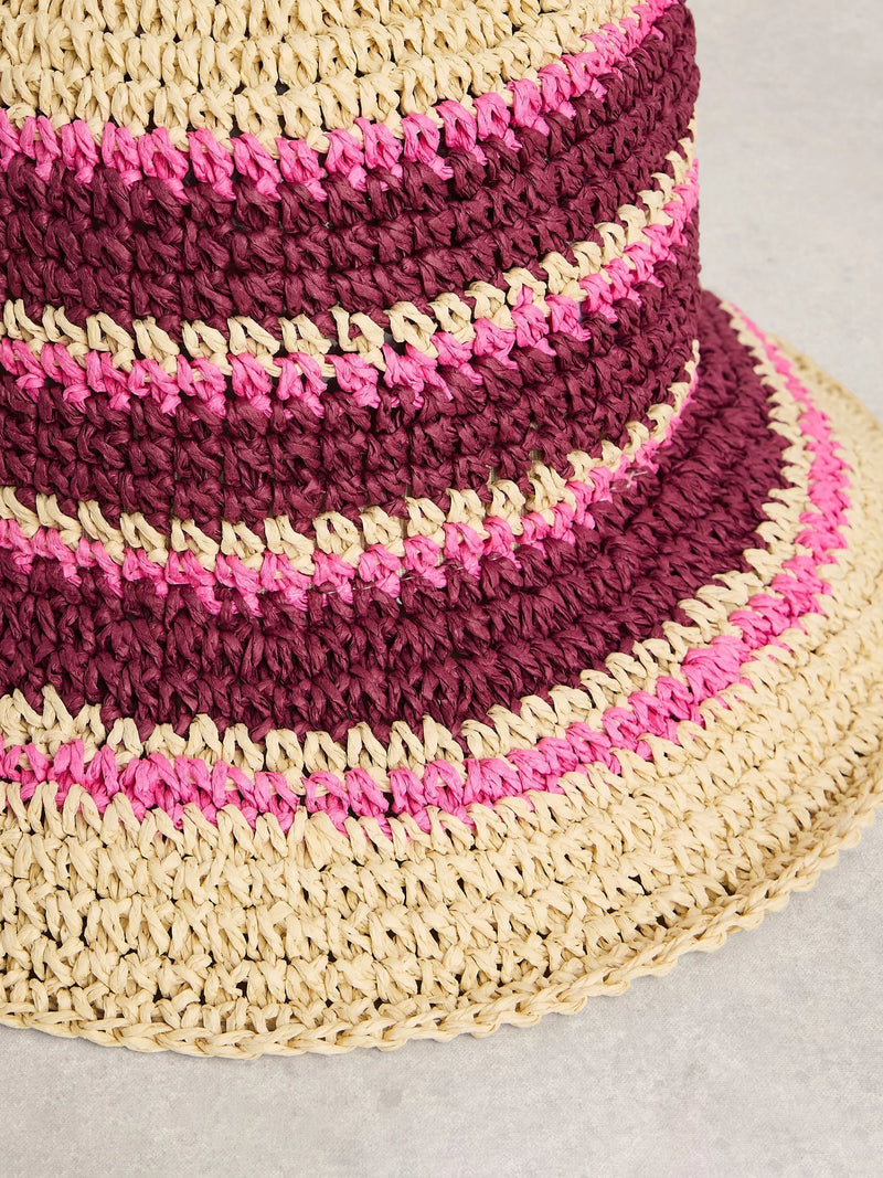 White Stuff crochet bucket hat in pink multi - British product