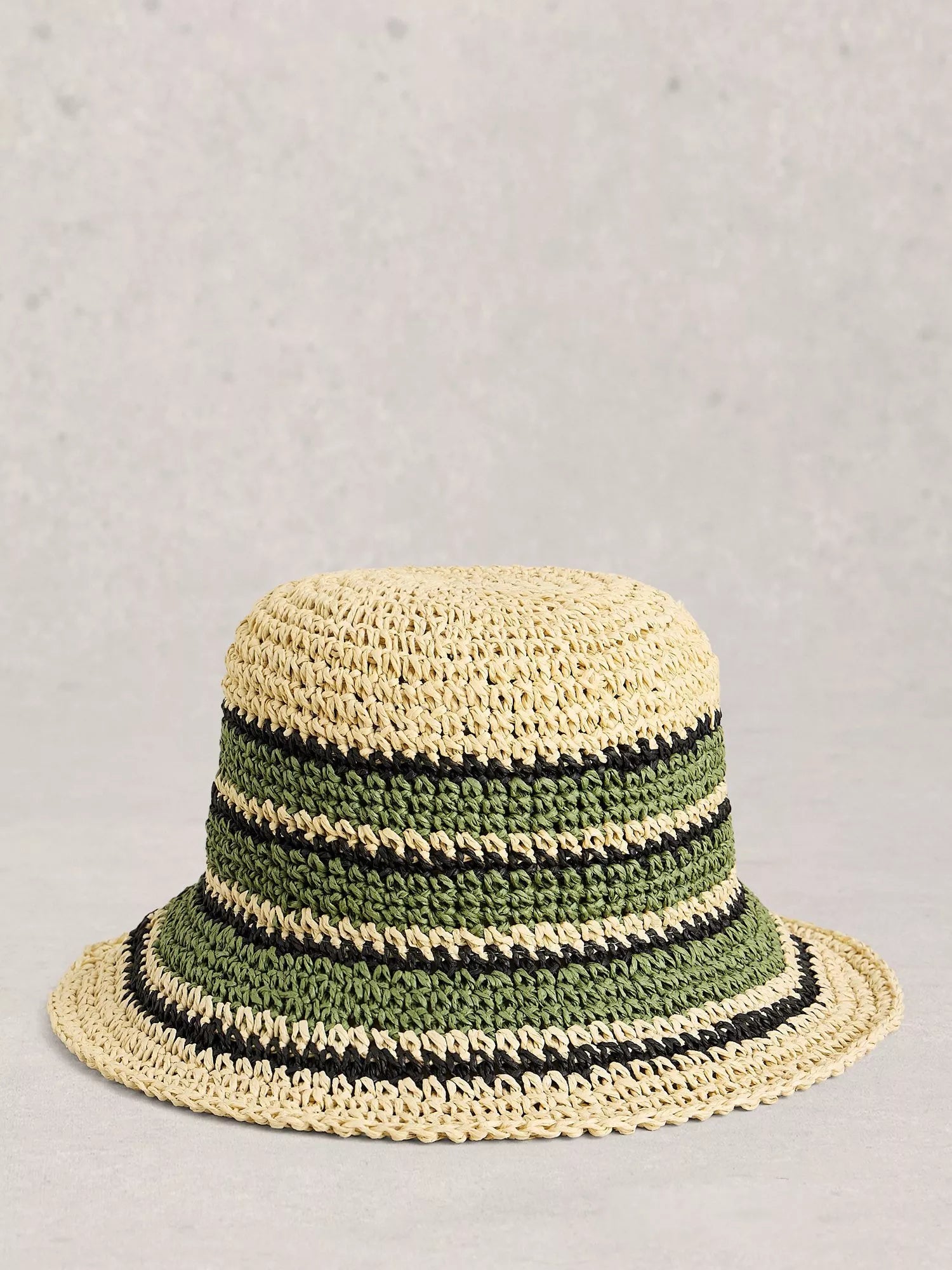 White Stuff crochet stripe bucket hat (British brand)