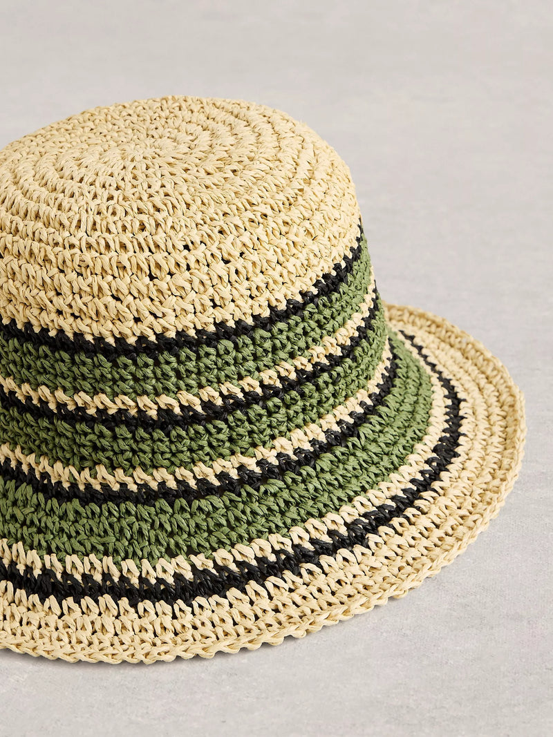 White Stuff crochet stripe bucket hat (British brand)