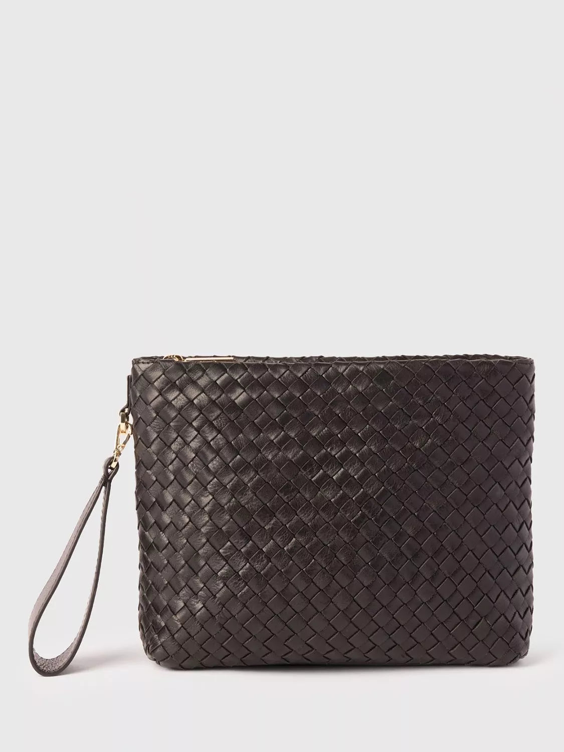 Whistles woven leather clutch bag black - British product