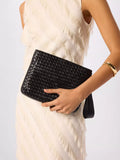 Whistles woven leather clutch bag black - British product