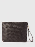 Whistles woven leather clutch bag black - British product