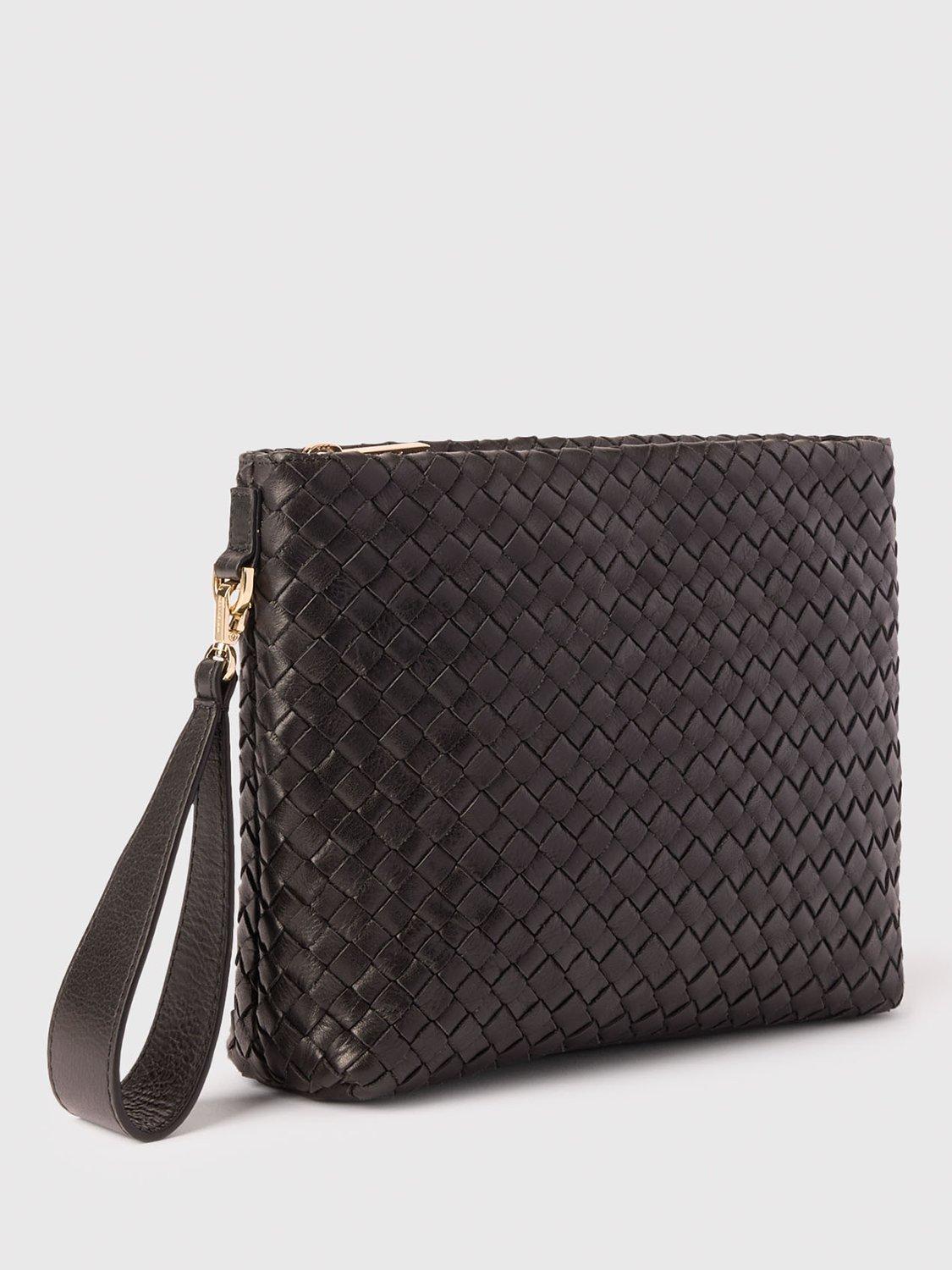 Whistles woven leather clutch bag black - British product
