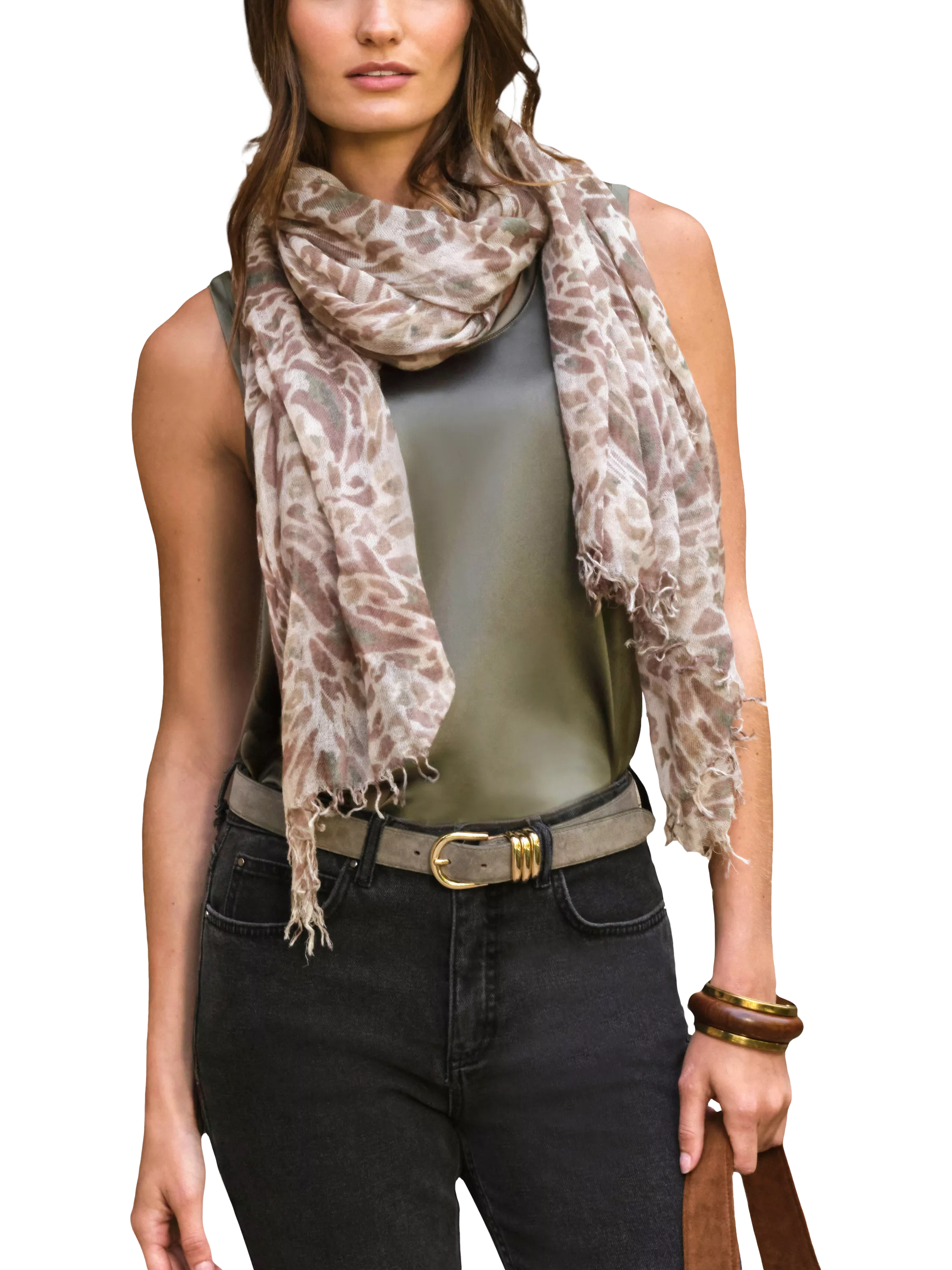 Pure Collection wool cashmere blend scarf natural, UK version
