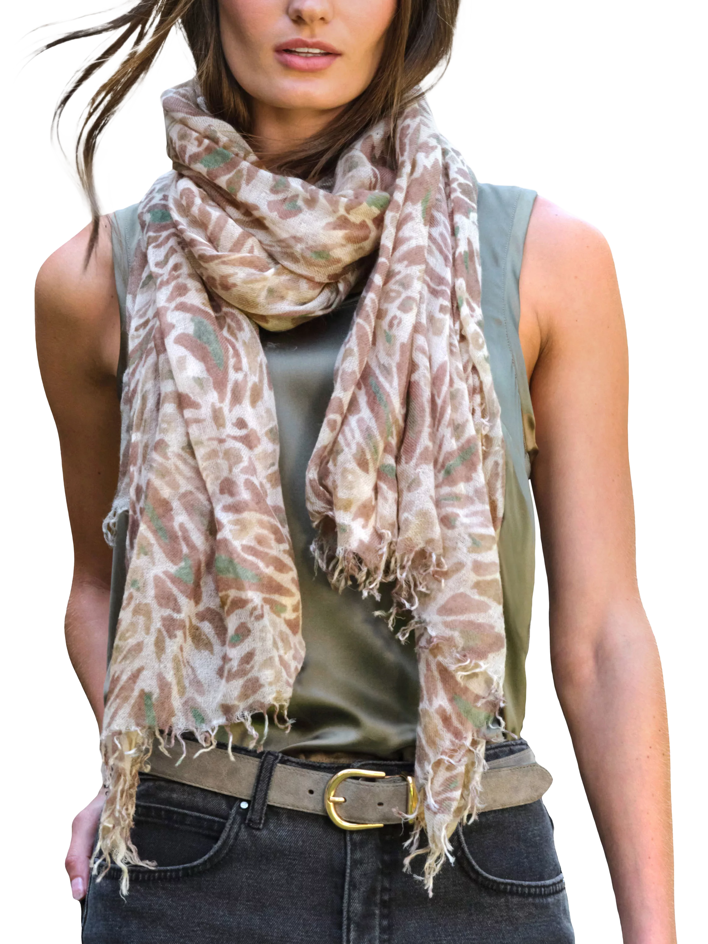 Pure Collection wool cashmere blend scarf natural, UK version