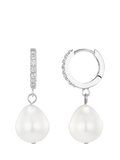 Orelia drop huggie hoop earrings in pearl and silver, UK version