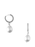 Orelia drop huggie hoop earrings in pearl and silver, UK version